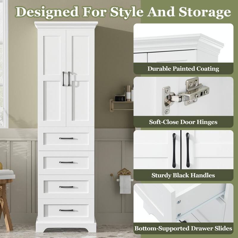 71.6" Free-Standing Bathroom Vanity with 2 Damping-Hinge Doors, 3 Drawers (Including 1 Deep Drawer), and Adjustable Shelves