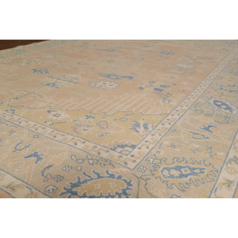 Hand Knotted Oriental 100% Wool Carpet Transitional All-Over Peach Oushak Area Rug - 10' 1'' X 8' 3''