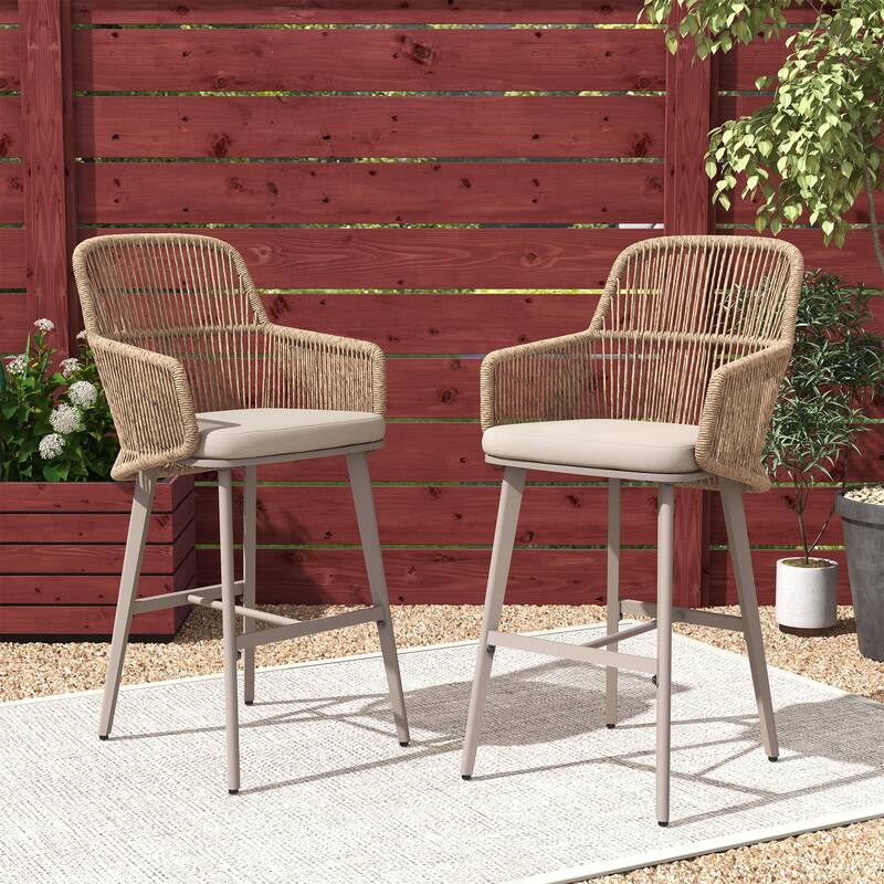 Outdoor 2-Piece Arm Barstool Chairs with Cushions