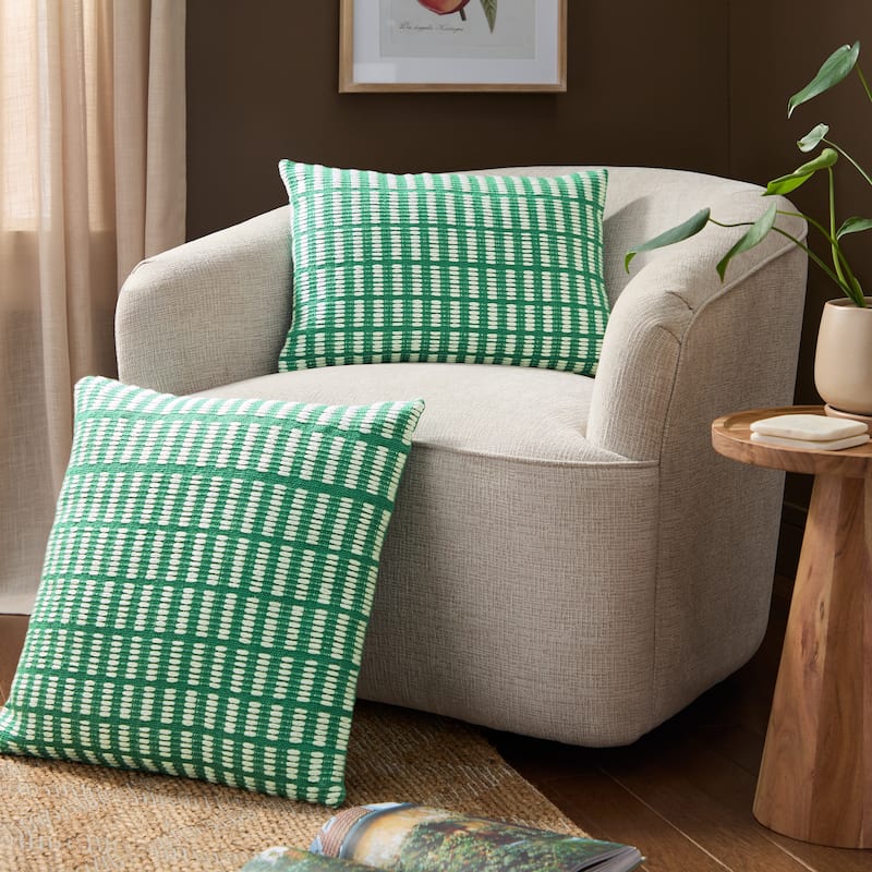 TOWN & COUNTRY TERRA Alara Textured Geo Stripe Indoor Outdoor Decorative Pillow 14"x20" Green/Ivory