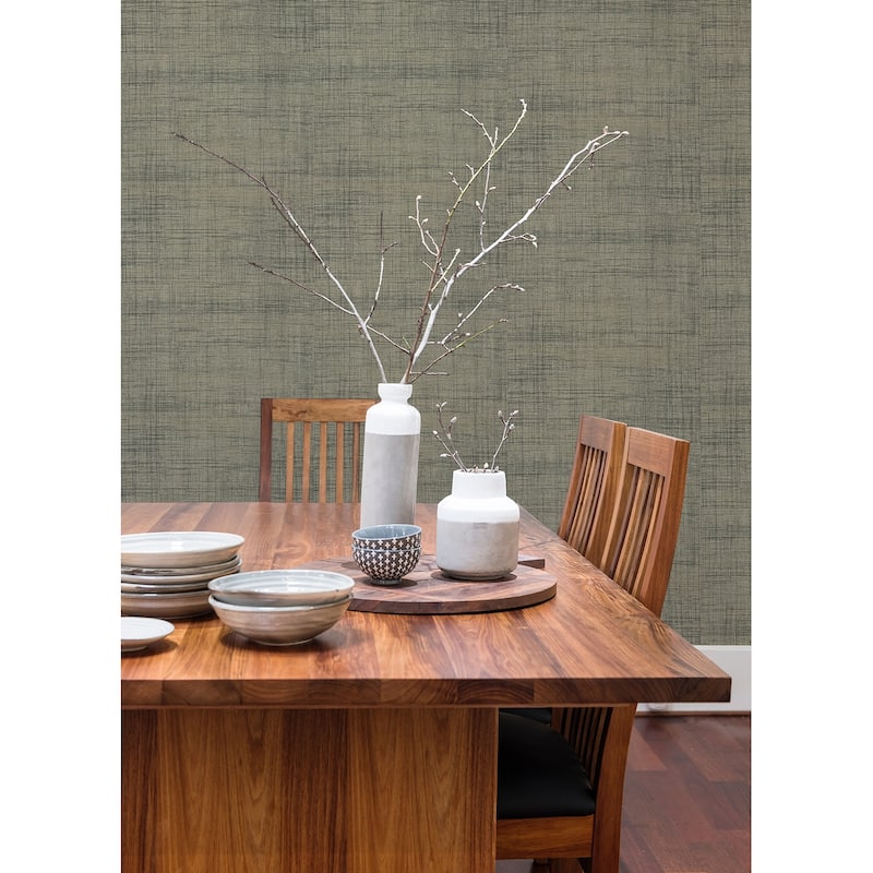 A-Street Prints Cheng Light Grey Woven Grasscloth Wallpaper