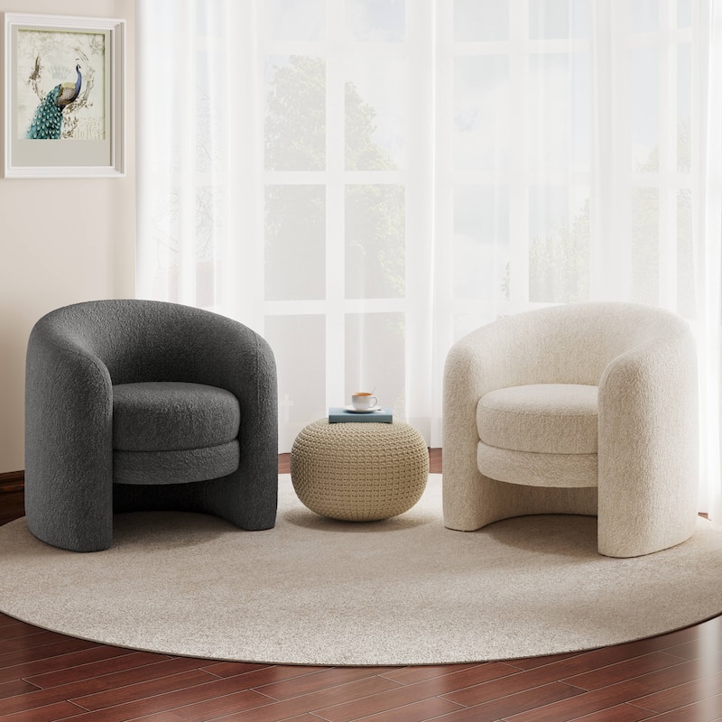 Modern Curved Back Upholstered Accent Chair, Soft Cozy Boucle Fabric, Comfortable Plush Seating, No Assembly Required