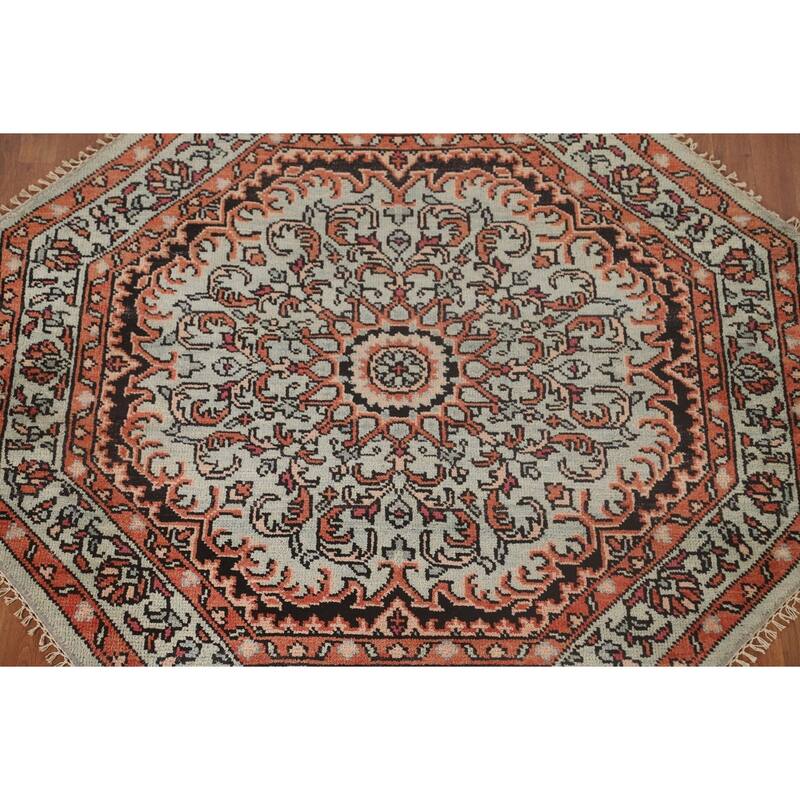 Geometric Heriz-Serapi Oriental Octagon Rug Handmade Wool Carpet - 5'11" x 5'10"