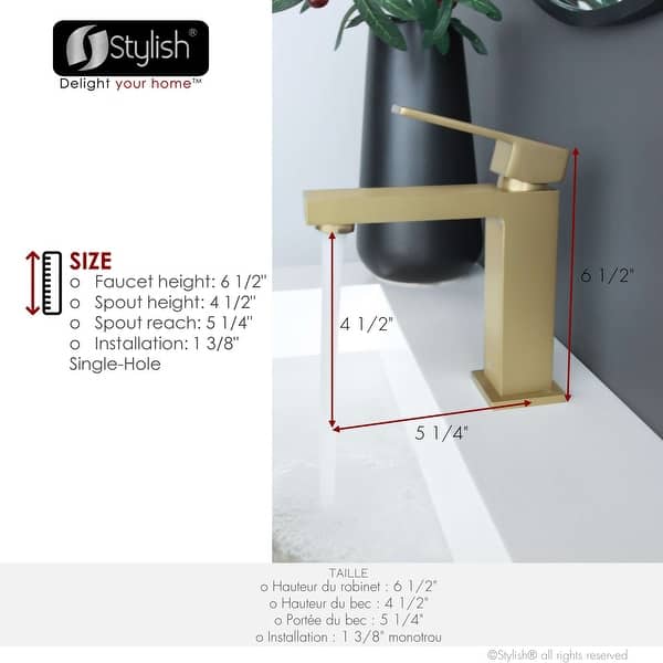 dimension image slide 2 of 3, STYLISH Single Handle Single Hole Bathroom Faucet - Faucet Height: 6 1/2" Spout Height: 4 1/2"