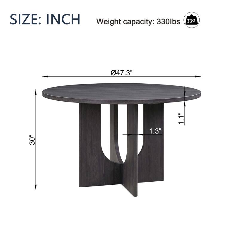 GDFStudio - Northfield Farmhouse 47.3" Round Dining Table with Scratch-proof Surface Top & Anti-slip Adjustable Feet - 30"W