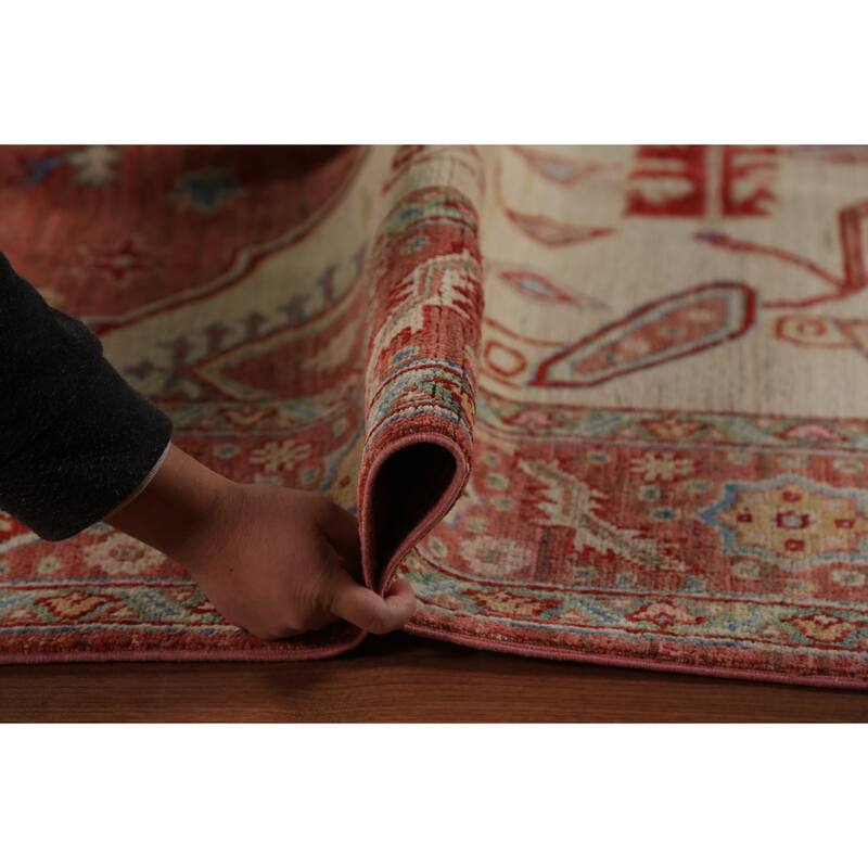 Orange Vegetable Dye Heriz Serapi Oriental Rug Handmade Wool Carpet - 8'10"x 11'9"
