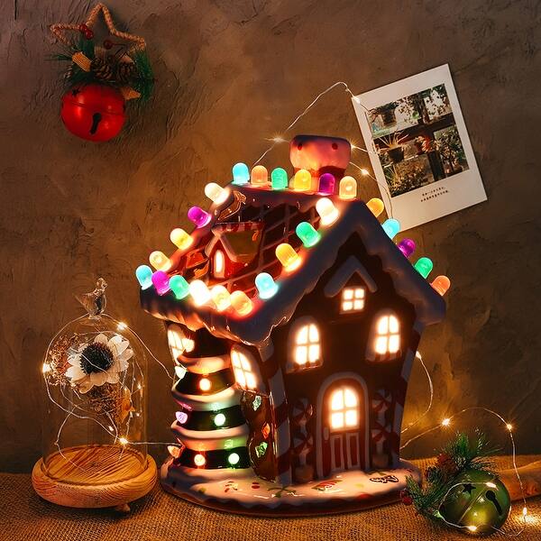 Shop Costway Ceramic Village House Hand Painted Decor Christmas W 44 Multicolored Lights Overstock 29483040