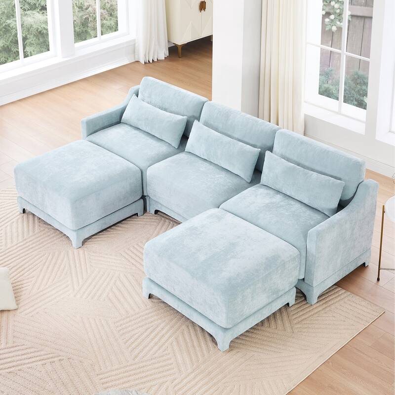 Three-Seater Sofa with 2 Movable Ottomans