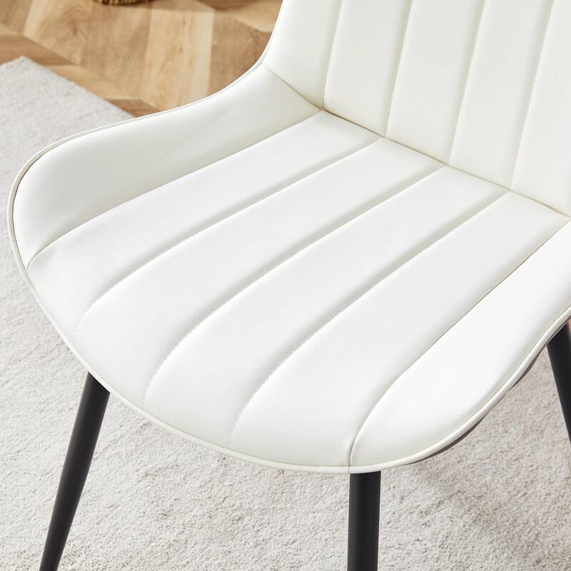 Extended Seat Cushion Pu Dining Chair Set-Four Pieces.Smooth Line Design,Integral Metal Leg Structure