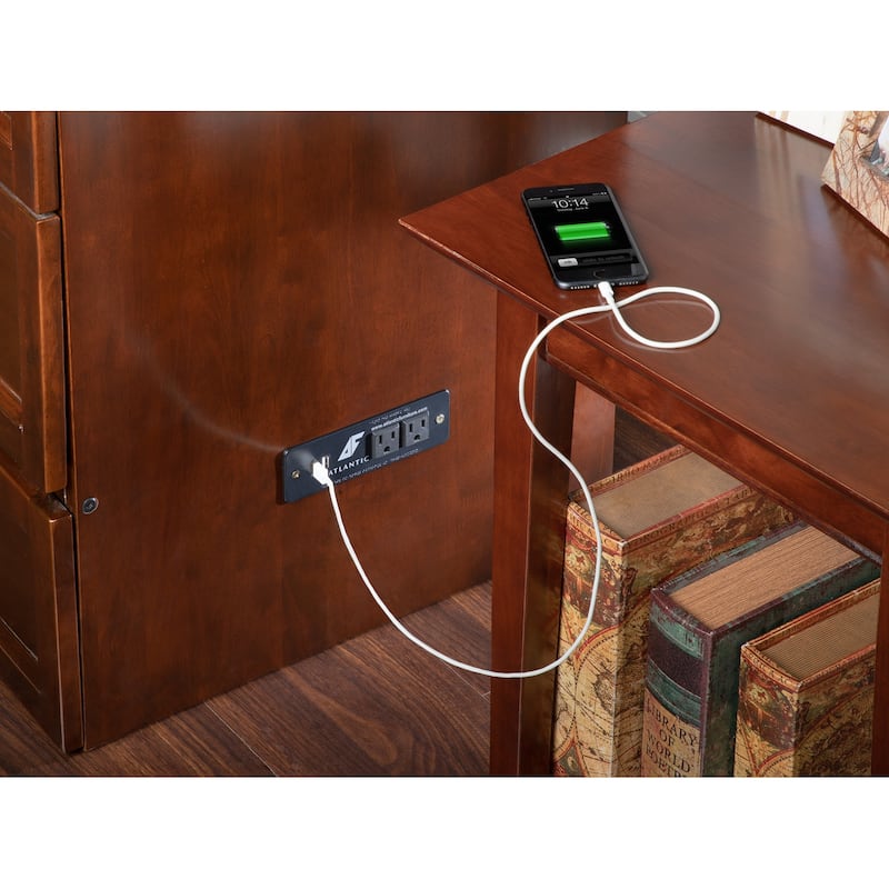 Murphy Bed Chest Queen - Fold Out Bed with Charging Station, Space Saving Furniture, Antique Walnut Finish