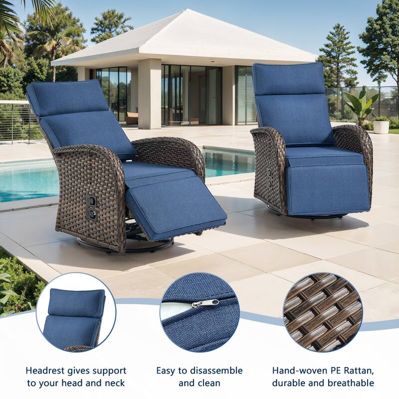 Meyreso 3-Piece Wicker Swivel Reclining Chaise Lounge with Adjustable Backrest & Footrest