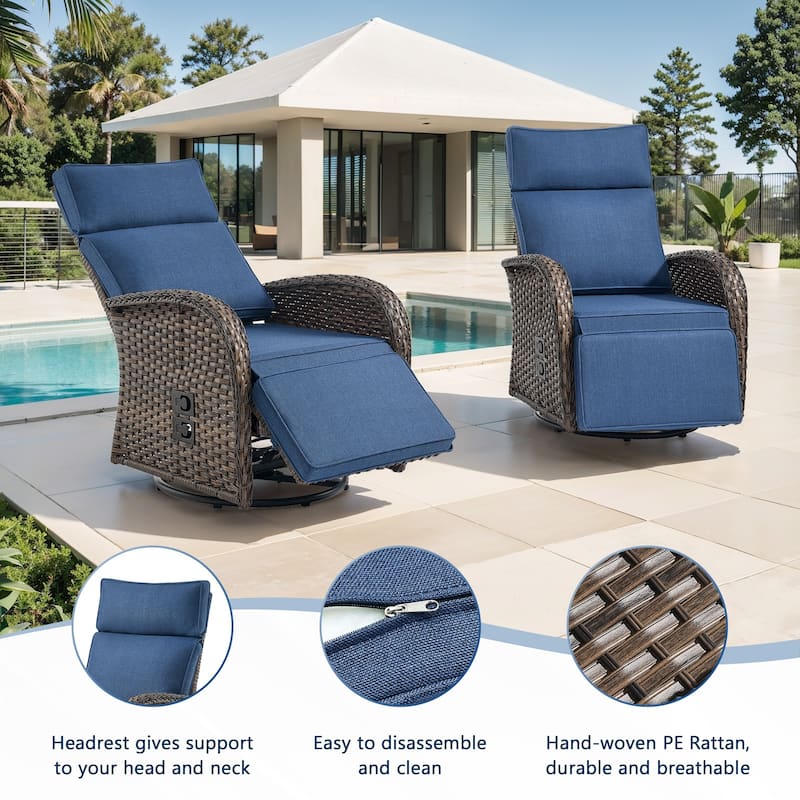 Meyreso 6-Piece Wicker Swivel Reclining Chaise Lounge with Adjustable Backrest & Ottoman