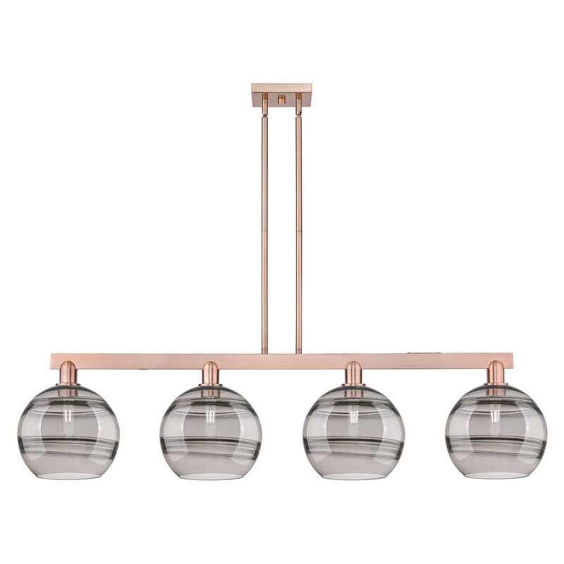 Innovations Lighting Endless Possibilities Arcadia - Rochester - 4 Light 53" Stem Hung Island Light - Antique Copper/Light Smoke