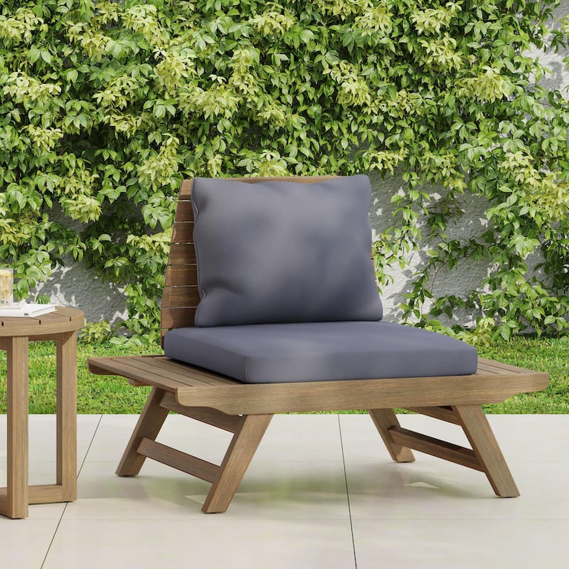 Roomfitters Modern Armless Patio Lounge Chair with Deep Cushions and Wide Acacia Base, Outdoor Seating - Grey