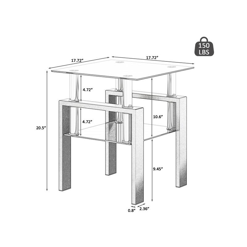 Square Tempered Glass Coffee End Table (Set Of 2) - 17.72 x 17.72 x 20.50