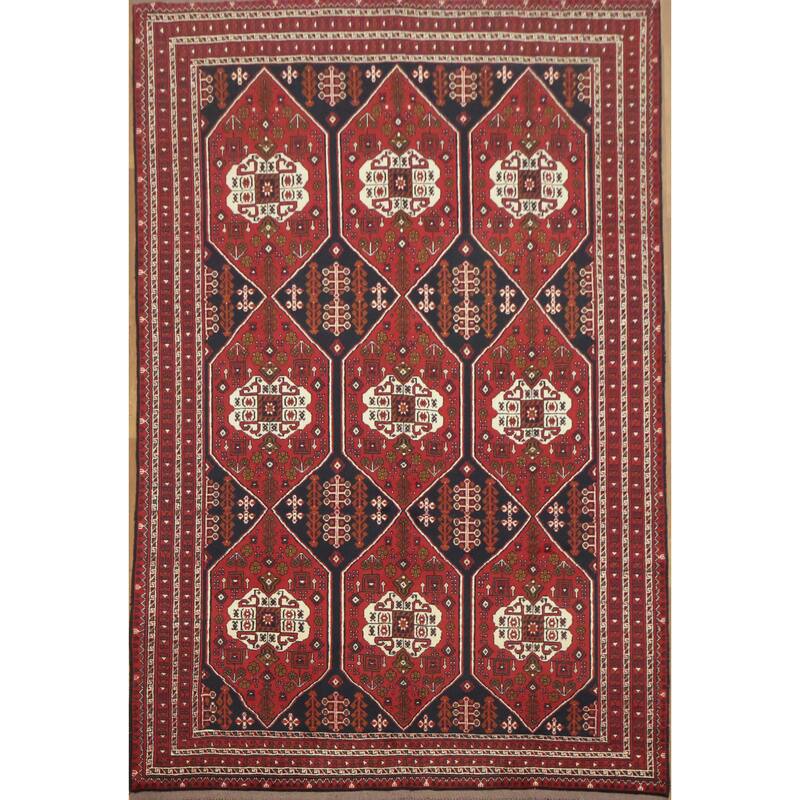 Hand Knotted Oriental 100% Wool Carpet Traditional Geometric Red Balouch Area Rug - 9' 7'' X 6' 6''