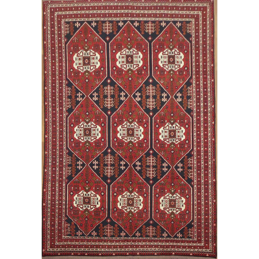 Hand Knotted Oriental 100% Wool Carpet Traditional Geometric Red Balouch Area Rug - 9' 7'' X 6' 6''