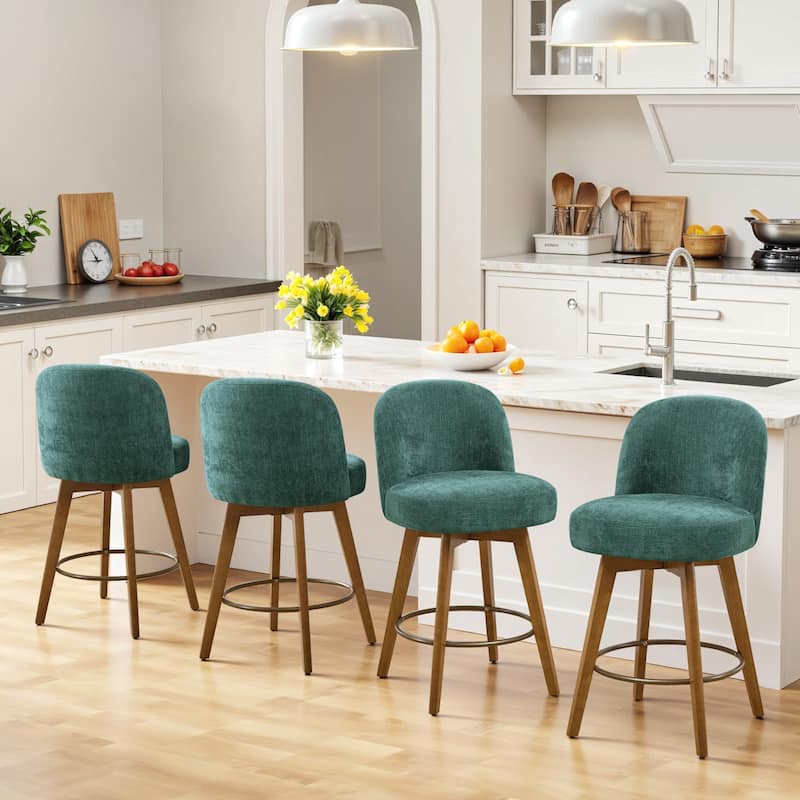 Fabric Upholstered Counter Height Swivel Bar Stools - 37.8"H x 19.7"W x 23.2"D - Set of 4 - Green