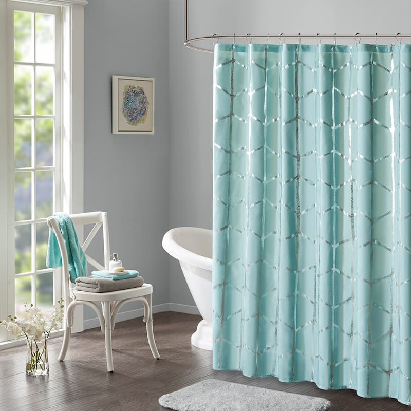 Printed Metallic Shower Curtain - Aqua+Silver