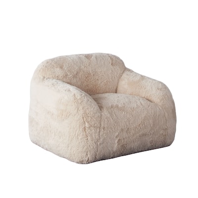 Accent Lounging Chair, Natural White Faux Fur, 44 Inch Solid Wood Frame