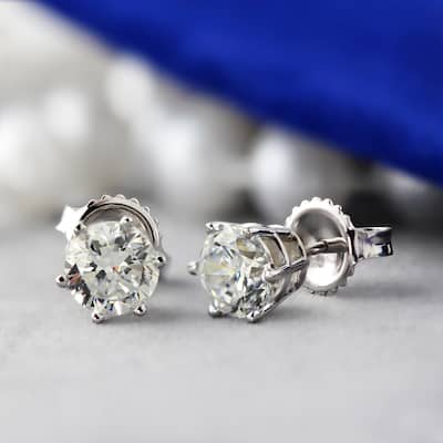 Auriya 1 1/2ctw Round Diamond Stud Earrings 14k Gold 6-Prong (I-J, SI2-SI3)