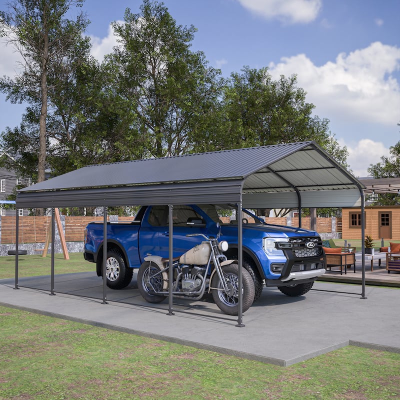 GDFStudio - Oliver Heavy Duty Outdoor Metal Carport with Waterproof Tarpaulin and Reinforced Base - Anthracite - 12X20 FT
