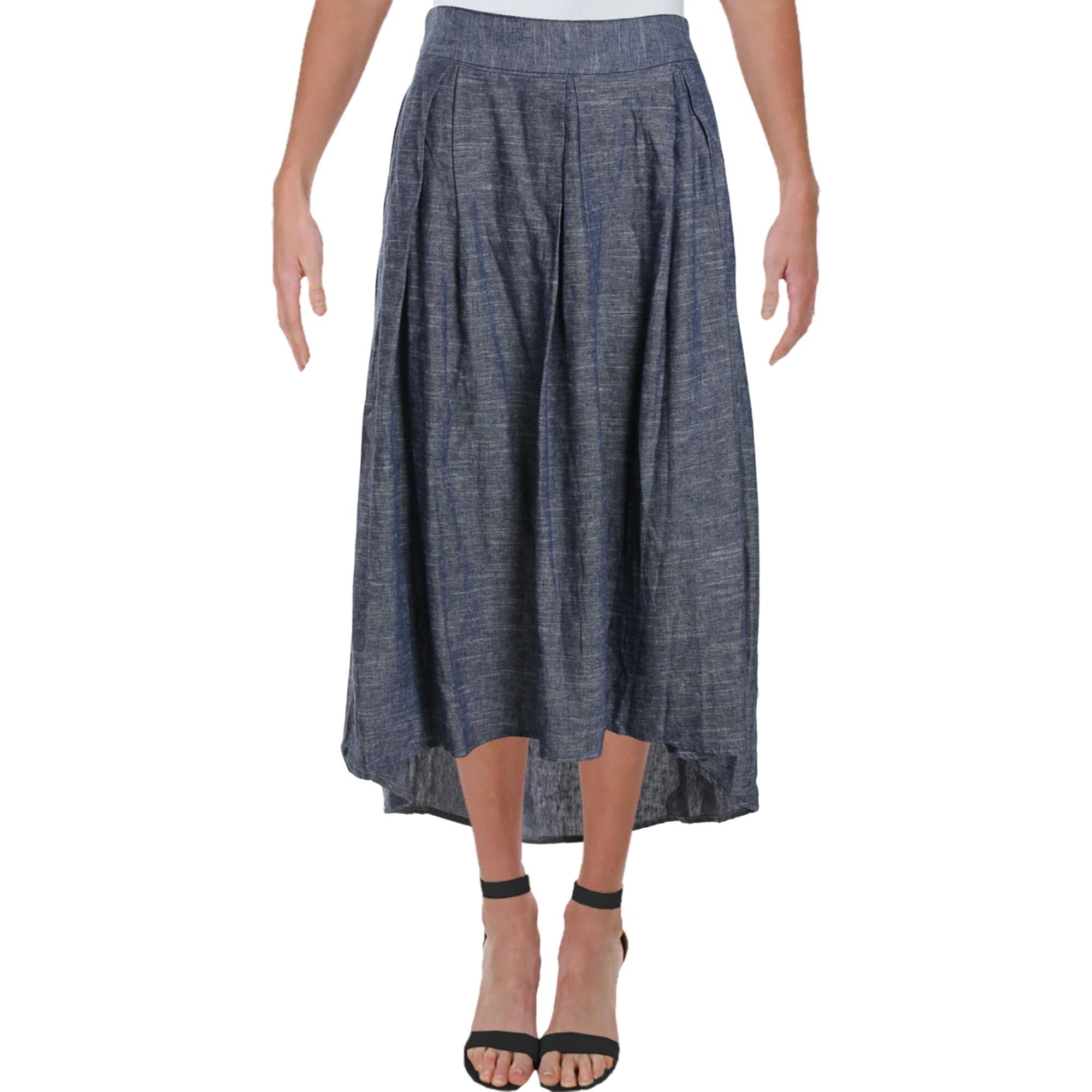 navy linen midi skirt