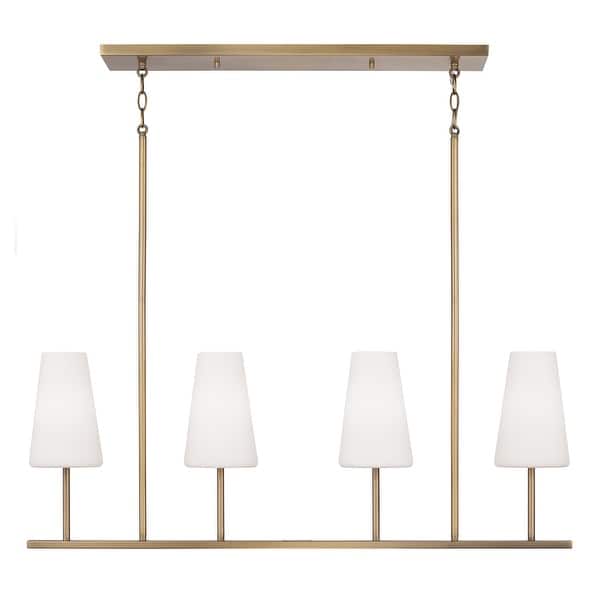 slide 2 of 4, 42" W x 15" H 4-Light Modern Linear Chandelier with Tapered Soft White Glass Aged Brass
