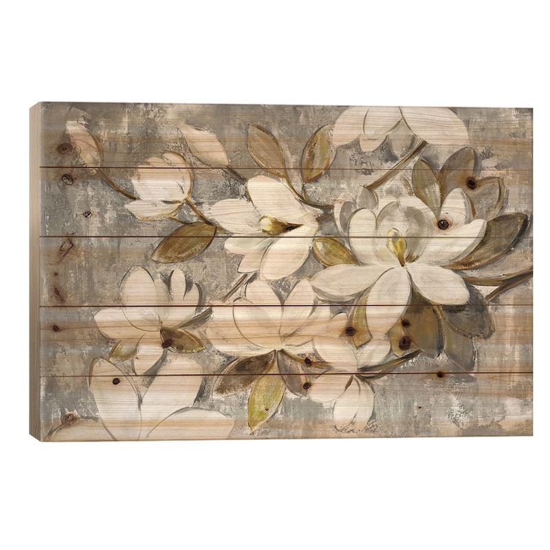 Magnolia Simplicity Print On Wood by Silvia Vassileva - Multi-Color - 26x40x1.5