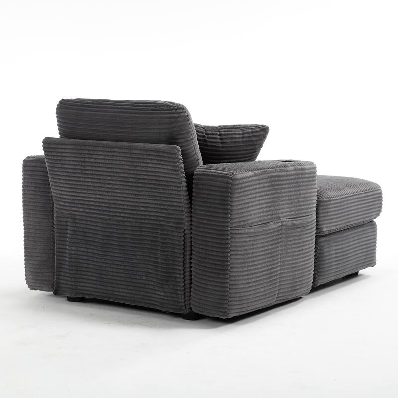 Corduroy Upholstered Chaise Lounge Sofa,Magazine bag,Detachable Cushions Deep Seat for Living Room Office