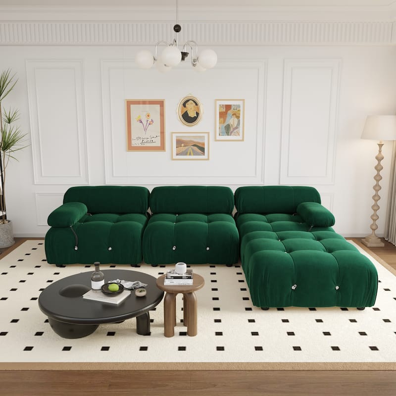 104" Wide Velvet Reversible Modular Sofa & Chaise with Ottoman