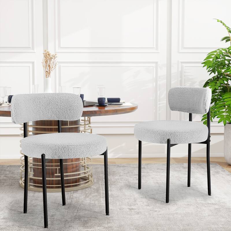 Sherpa Fabric Upholstered Dining Chairs Set with Backrest For Dining Room, Kitchen, Living Room (Set of 4)