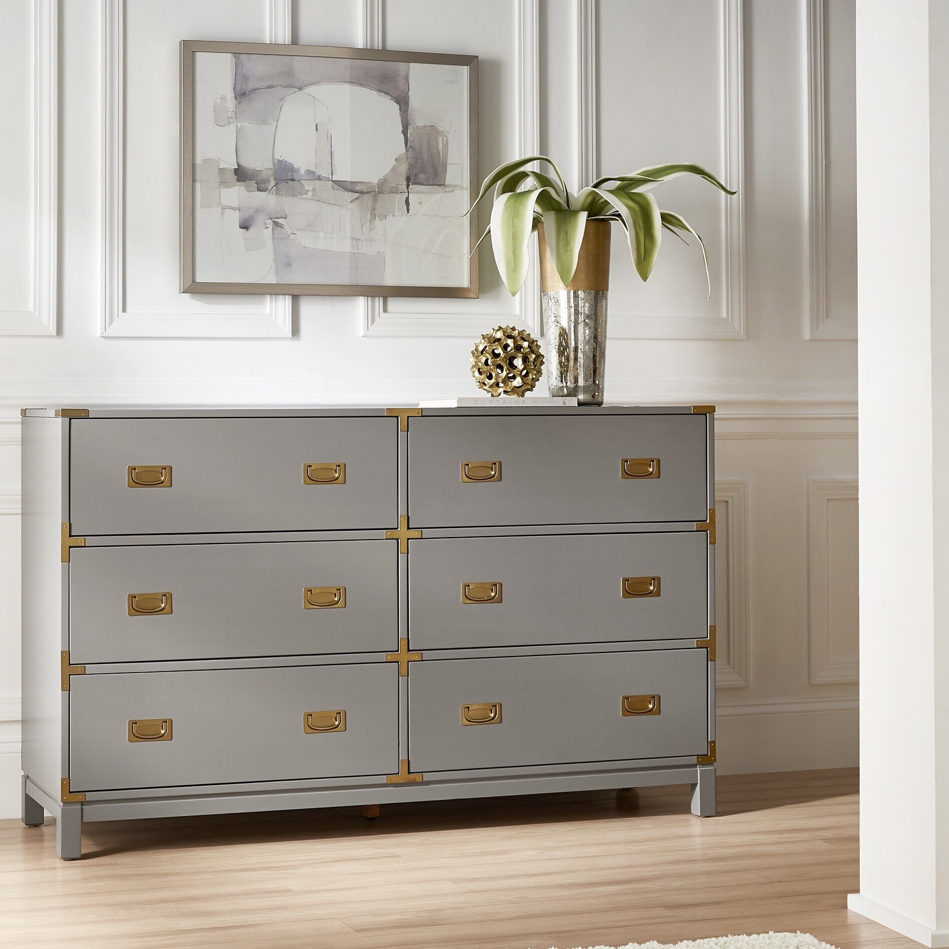 grey dresser with gold handles Richmond Ridged Wide 6 Drawer Dresser, Matte Taupe - daals A tasteful expression of modern minimalism Kedric 6-Drawer Gold Accent Dresser