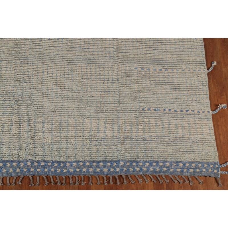 All-Over Abstract Moroccan Modern Area Rug Handmade Stripe Wool Carpet - 8'10"x 11'9"