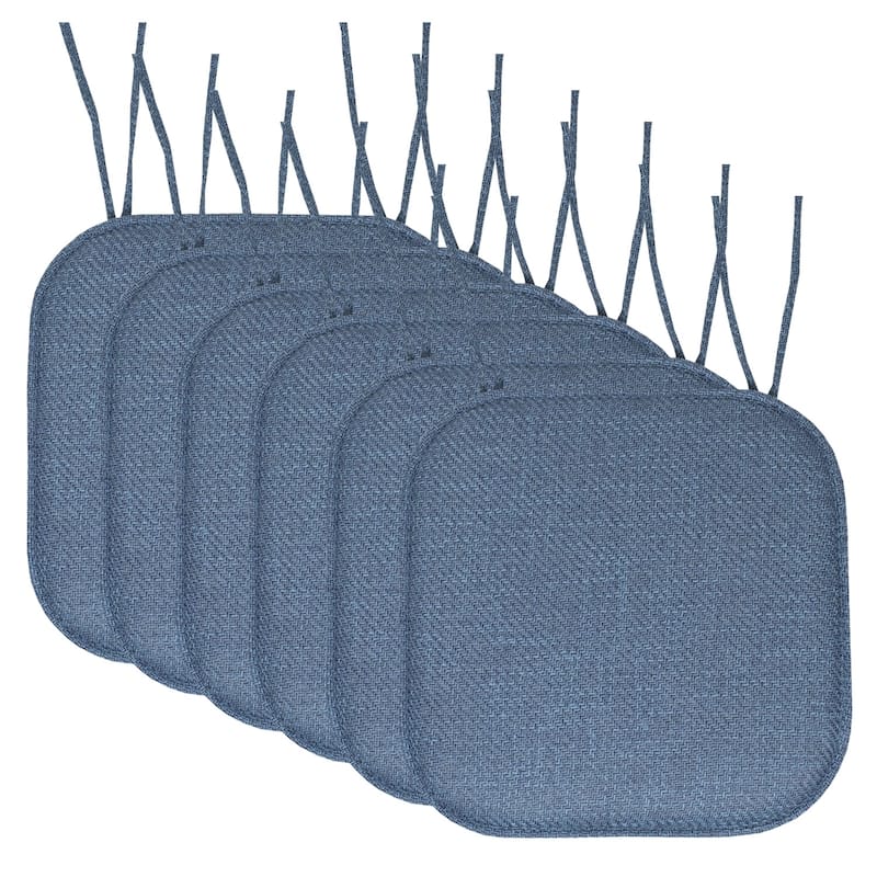 Sweet Home Collection Herringbone Stitch Memory Foam Non Slip Chair Cushion Pad with Ties 16" x 16" - Set of 6 - Blue