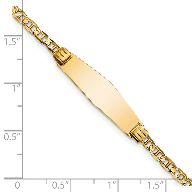 Curata 7.5mm 14k Engravable Nautical Ship Mariner Anchor Soft Diamond Shape ID Bracelet 7 Inch