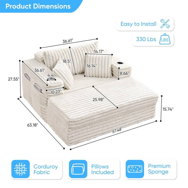 Mixoy Modern Corduroy Fabric Sofa Bed Chair,Single Sofa Chair With Cup Holders,Wide Armrests,Sleeper For Apartment