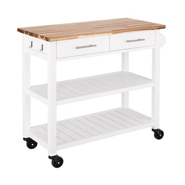 slide 2 of 7, Seville Classics Acacia Top Kitchen Cart Portable - Wood