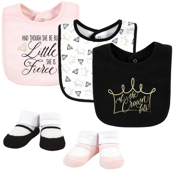 slide 1 of 1, Yoga Sprout Baby Girl Cotton Bibs and Socks, Crown, One Size - Crown - One Size