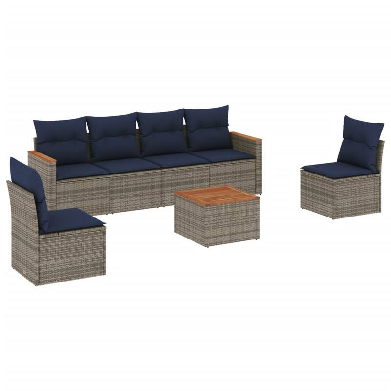 vidaXL Patio Sofa Set with Cushions Outdoor Conversation Furniture Poly Rattan - 21.7x 24.4x 27.2