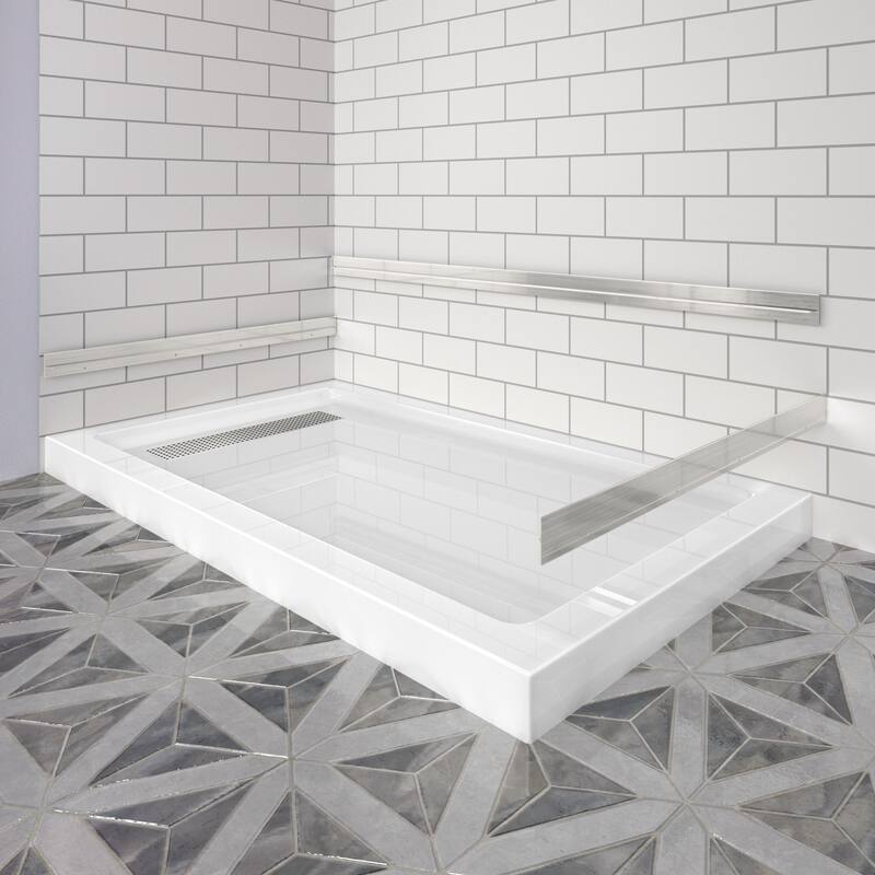i-Homare 36" X 60" Rectangular Shower Base with Side Trench Drain and 3 Aluminium Flanges,Including Drain Cover
