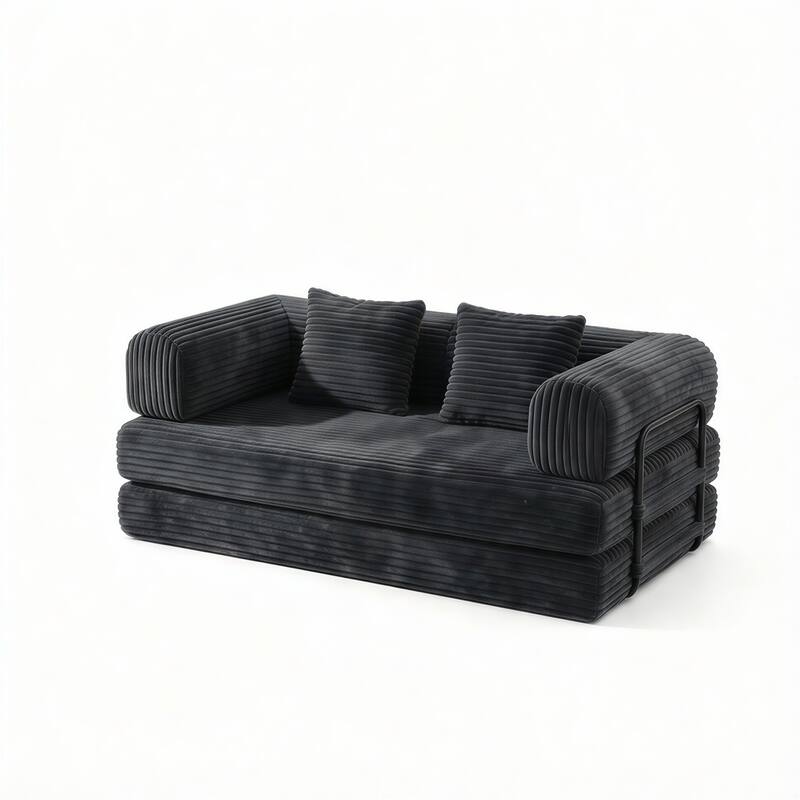 Convertible Sofa Bed, 3 in 1 Folding Loveseat Couch Bed Foldable Boneless Couch Floor Sleeper, Corduroy Pull Out Sofa Bed