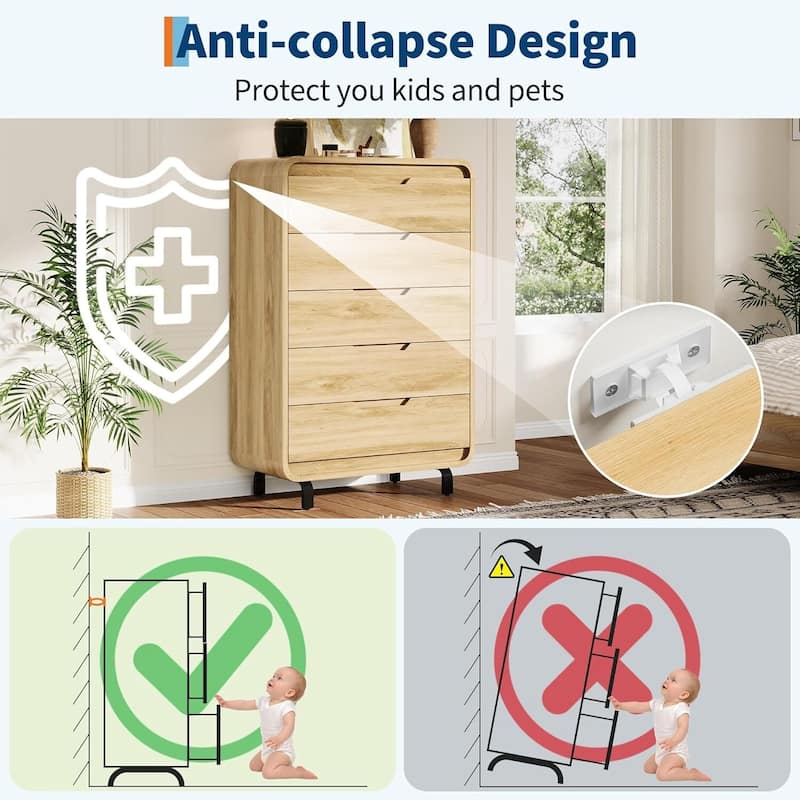 48" Tall Modern 5 Drawers Dresser for Bedroom, Living Room, Hallway