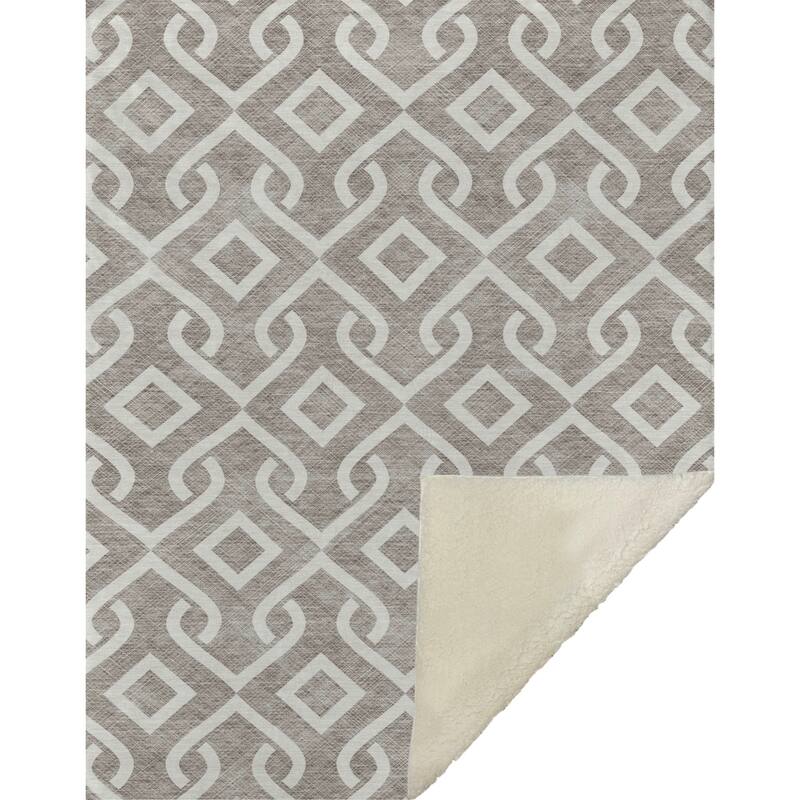Premium Machine Washable Modern Scroll Sherpa Throw Blanket