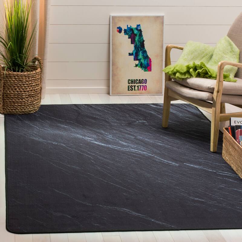 SAFAVIEH Daytona Machine Washable Slip Resistant France Graphic Abstract - 5' 1" x 7' 6" - Black - Rectangle