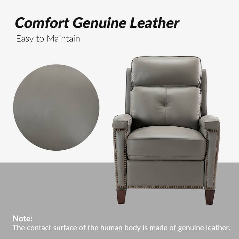 Gaspar Mid-Century Modern Genuine Leather Pushback Recliner with Wood legs Set of 2 by HULALA HOME