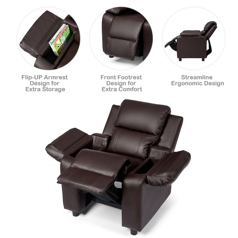 Gymax Deluxe Padded Kids Sofa Armchair Recliner Headrest Children w/ - See Details