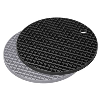 Silicone Trivet Mats 2pcs, Round Hot Pan Pads Drying Mat - Light Gray, Black - Light Gray, Black