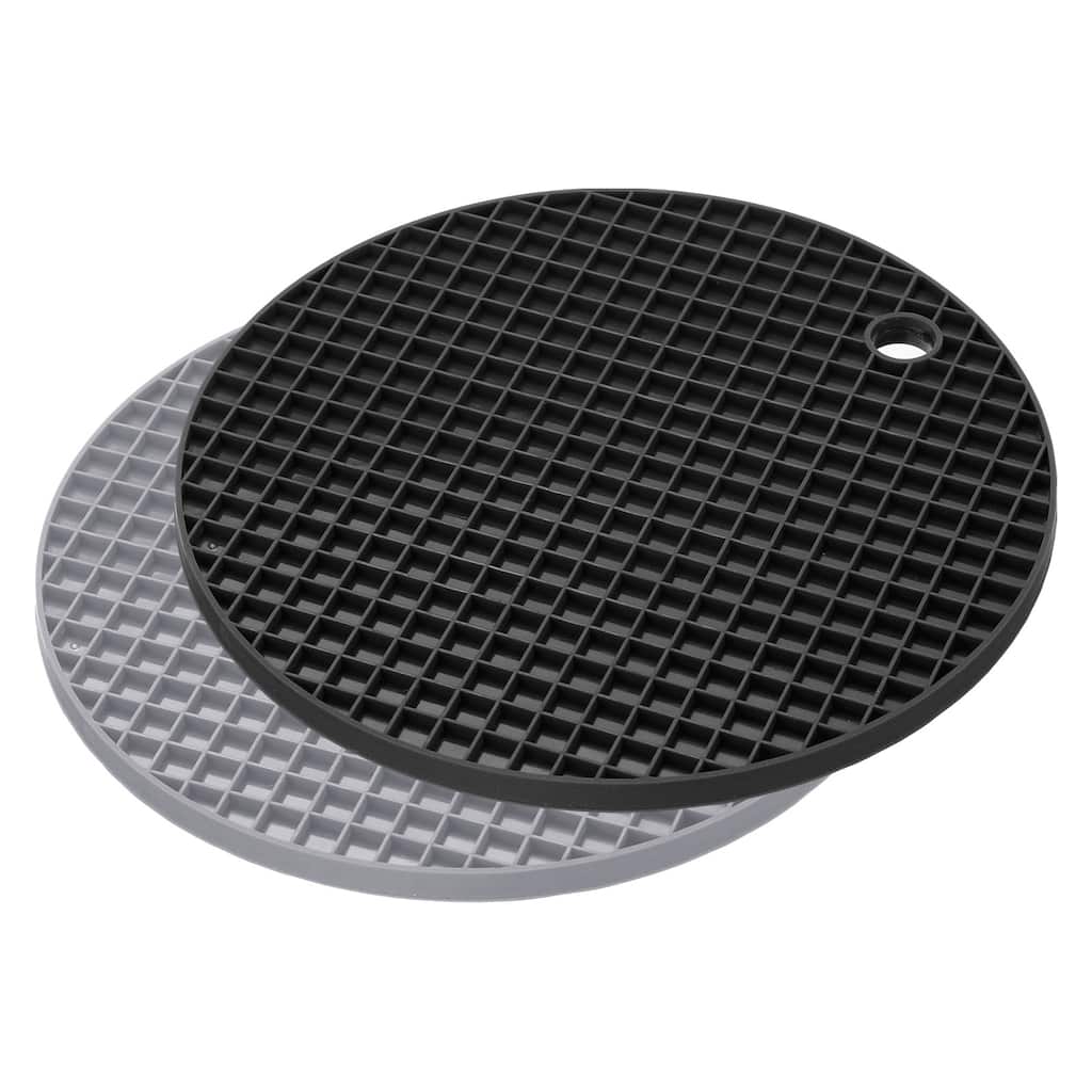 Silicone Trivet Mats 2pcs, Round Hot Pan Pads Drying Mat - Light Gray, Black - Light Gray, Black