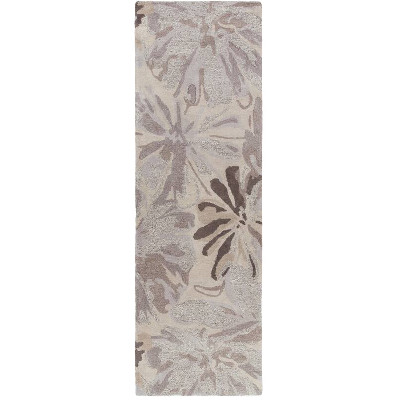 Handmade Putty Transitional Floral Wool Area Rug - Grey - 3' x 12' Runner/Surplus